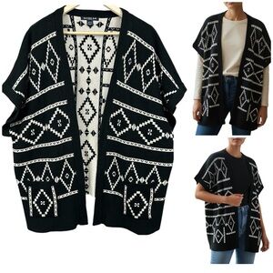 Rachel B. Aztec Open Front Cardigan Sweater Short Sleeve Size XXL